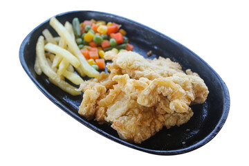 Crispy Fried Chicken Steak with French Fries and Mixed Vegetables