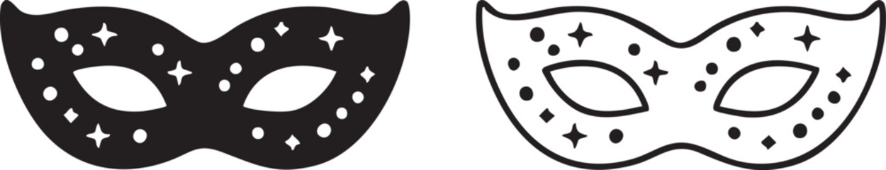Two masquerade masks one black and one white silhouette isolated on transparent background © ShamimReza