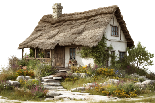 Rustic cottage isolated on transparent background