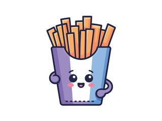 Adorable fries cartoon character with cheerful expression, perfect for children's menus and food-themed designs, bringing a playful and fun element to any project