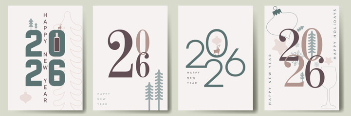 2026 greeting card design vector illustration, Happy new year party invitation card, Christmas festive icon celebration, Xmas cover design for website, social media banner