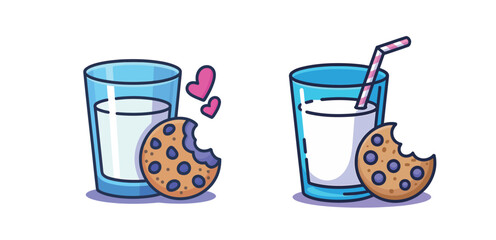 Satisfying milk and cookie combo, a sweet treat, perfect for a midnight snack or a child's delight after school, tasty and delicious comfort food icon