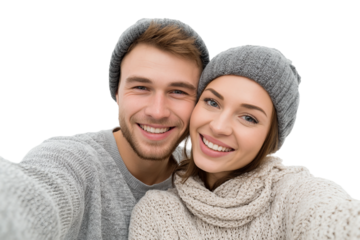 Romantic couple selfie isolated on transparent background