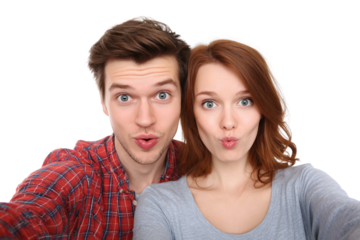 Detailed couple selfie isolated on transparent background