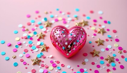 Glamorous Pink and Red Heart Ornament with Sparkling Decor