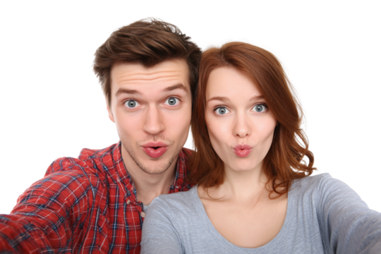 Detailed couple selfie isolated on transparent background - Powered by Adobe