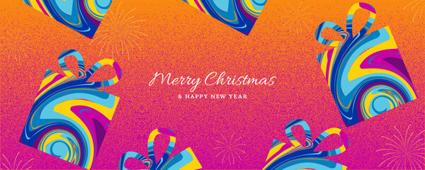 Xmas background design vector illustration with giftbox pattern concept, Merry Christmas and happy new year template banner design for social media post, greeting card, website header banner