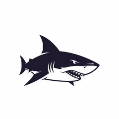 A stark black and white illustration of a great white shark profile