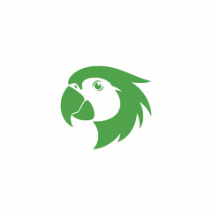 A minimalist green parrot head design on a clean white background