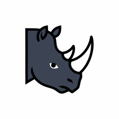 A simple graphical illustration of a rhinoceros head in a dark blue color
