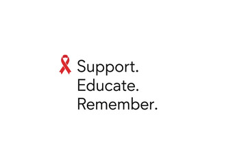 Vector illustration of a "Support. Educate. Remember." with a small red ribbon icon in flat vector, world aids day, clipart style vector
