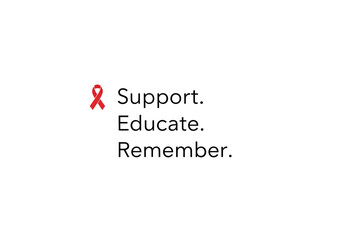 Vector illustration of a "Support. Educate. Remember." with a small red ribbon icon in flat vector, world aids day, clipart style vector