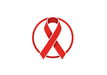 Vector illustration of a red ribbon forming a circular emblem of unity, world aids day, clipart style vector