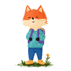 Cute little fox getting ready to go to school