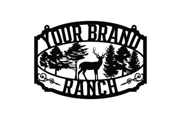 Country Ranch Wildlife Metal Sign Deer and Forest Silhouette