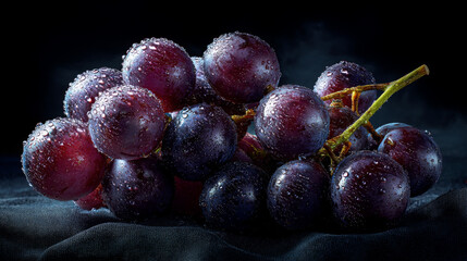 Fresh dewy grapes on dark background