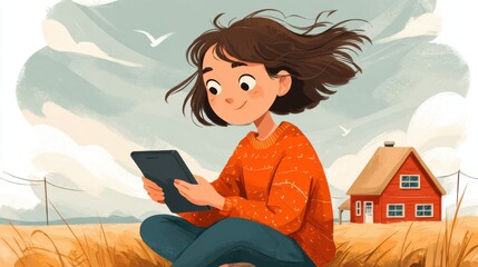 Innovative education student with tablet in nature showcases dynamic learning outdoors