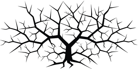 Obraz premium Black silhouette of a bare tree with many branches isolated on white background