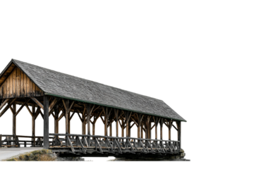 Old covered wooden bridge isolated on transparent background