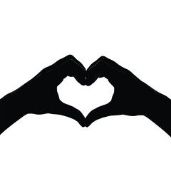 Fototapeta premium Black silhouette of hands forming a heart shape isolated on white background silhouette