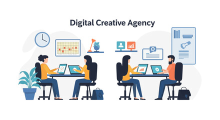 Digital Creative Agency Team Working on Laptops.