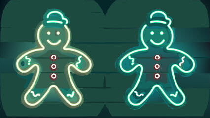Festive gingerbread men illuminated with neon glow, perfect for Christmas holiday cheer and bright seasonal displays