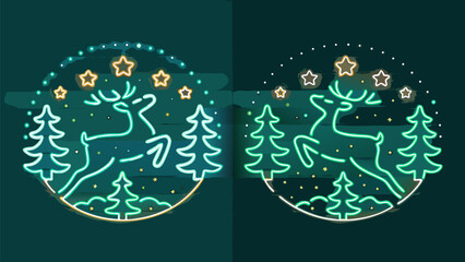 Neon reindeer and stars for Christmas greetings, a festive and elegant winter scene, holiday celebration design