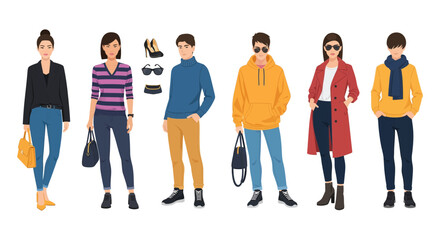 Obraz premium Diverse Group of Stylishly Dressed Men and Women Posing Together.