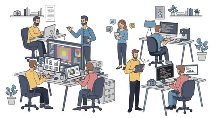 Diverse Team Collaborating in a Modern Office Environment.