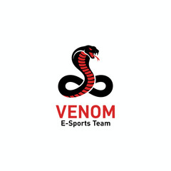 Fototapeta premium A bold esports logo featuring a coiled black serpent with red accents, symbolizing power and agility, paired with strong typography for a fierce team identity.