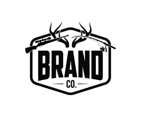 Hunting club and fishing rod badges logo template