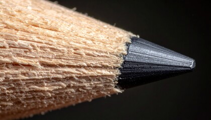 Macro view of a sharp pencil tip on a dark background.