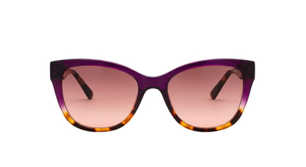 Isolated stylish purple cat-eye sunglasses with color gradient lenses for women for sun protection