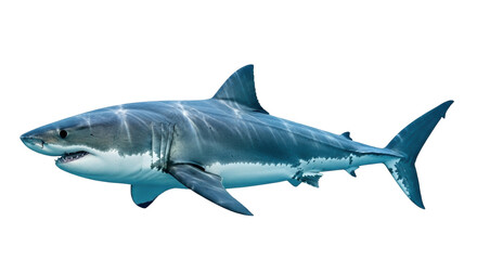 Isolated Great White Shark, Powerful Apex Predator in the Ocean, Side View, Close-Up, Realistic