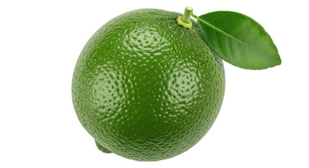Isolated Fresh Lime with Leaf, Single Citrus Fruit Still Life, Cooking Ingredient, Healthy Eating