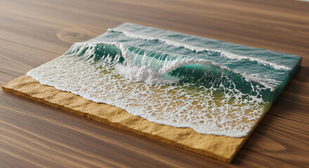 Detailed Miniature Ocean Wave Breaking on Sandy Beach Diorama