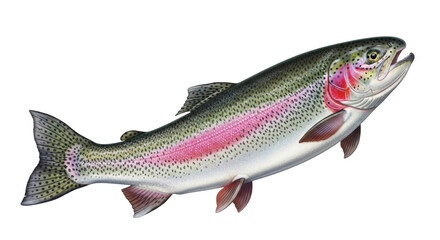 Isolated Rainbow Trout Fish Art Illustration Freshwater Wildlife River Animal Sport Fish
