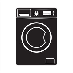 Silhouette of washing machine with eco mode icon, energy-efficient laundry appliance. Washing machine icon .Vector illustration with stroke and fill on a white&nbsp;background. Washing Machine Icon Set