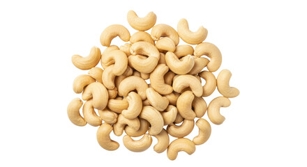 Isolated pile of cashew nuts, healthy vegetarian snack, food preparation ingredient