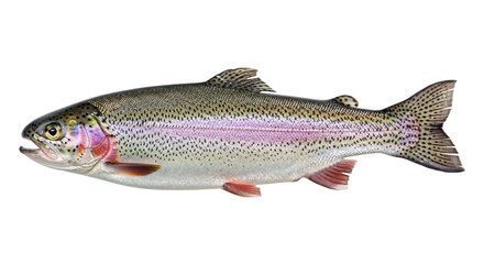 Isolated Rainbow Trout Fish, Side View, Freshwater Animal Swimming, Fauna Close-Up, Fishing Game