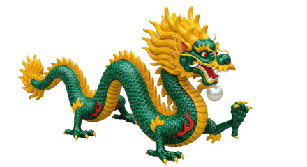 Isolated Chinese dragon holding a pearl, cultural symbol, mythology, folklore, celebration