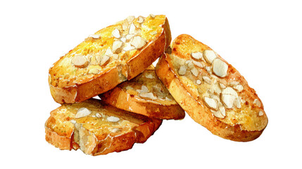 Watercolor almond biscotti cookies with whole almonds scattered clip art illustration