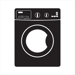 Silhouette of washing machine with eco mode icon, energy-efficient laundry appliance. Washing machine icon .Vector illustration with stroke and fill on a white&nbsp;background. Washing Machine Icon Set