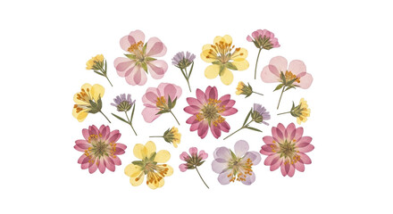 Isolated Floral Assortment Collage Delicate Blossoms Collection Pressed Flowers Arrangement