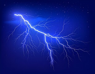 Vivid illustration showing a lightning bolt striking across a dark blue starry night sky