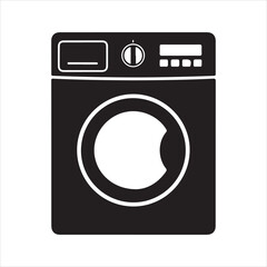 Silhouette of washing machine with eco mode icon, energy-efficient laundry appliance. Washing machine icon .Vector illustration with stroke and fill on a white&nbsp;background. Washing Machine Icon Set