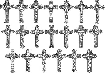 Celtic Cross Ornament Bundle, Decorative Christian Crosses with Knots and Sacred Symbol Details