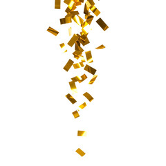 Fototapeta premium Golden confetti falling isolated on transparent background