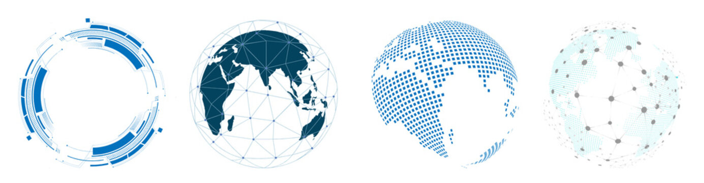 Collection of Blue Elements 3D blue globe of the Earth's continents Sci-fi elements web design