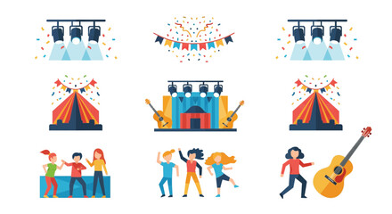 Fototapeta premium Collection of Festival and Concert Elements Flat Design.